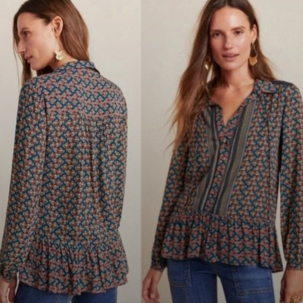 Anthropologie Maeve Janice Boho Peasant Top Size 10